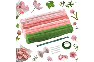 Begonia 400 Pcs Pfeifenputzer Zum Basteln, 4 Farben Pfeifenreiniger Blumen Set, Pipe Cleaner Flower,40 Blumendraht,1 Klebeband,4 Heißklebesticks,400 Blumen Staubblatt für Blumenstrauß DIY Dekorationen