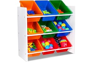 LIVIVO Child's Storage Unit with 9 Colourful Nylon Baskets (Primaries)