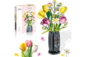TURIUEBA Juego de Construcción de Ramo de Flores, Ramo de Flores Sets de Construcción Montar Bloques Conjunto Tulipanes 1250PCS Regalo para Niños 6+, Cumpleaños, Día de la Madre, San Valentín, con Jarrón