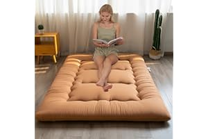 ‎YOSHOOT YOSHOOT Futon Matratze Japanische Klappmatratze Verdicken Tatami Bodenmatratze Schlafunterlage Faltbare faltmatratze Schlafsaal Matratzenauflage Bodenliege Gästematratze (Hellbraun, 140 x 200 cm)