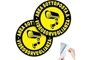SINMAO Area Sottoposta a Videosorveglianza Segnalata Diametro 10 cm in Giallo | Area Videosorvegliata con Adesivo per Per Interni e Esterni 2 Pezzi