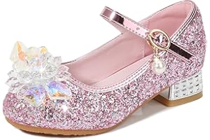 Eleasica Zapato de Lentejuelas con Adorno de Cristal de tacón bajo Princesa Cenicienta para niña Zapatos de Baile Cosplay Princesa Aurora para Regalo Reina Elsa Zapatillas