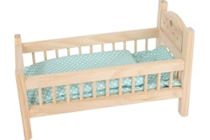 small foot Puppenbett aus Holz, Puppenmöbel-Zubehör, Kissen und Decke im Herz-Design, ab 3 Jahren, 9601, Klein