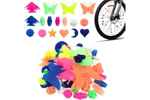 CKANDAY 133 Pieces Bike Wheel Spokes Beads, Colorful Bicycle Decoration Spoke Plastic Clip Round Decor Beads for Kids, Assorted Color and Shapes