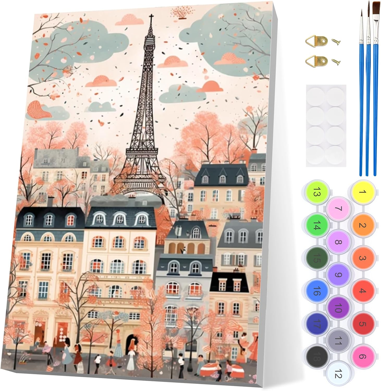 EOBROMD París Pintar por Numeros Adultos, Primavera Pintura por Numeros con Marco, Kit de Pintura al óleo de Lienzo DIY para con Pinceles, Pigmento Acrílico, Decoración para el Hogar 20x30cm