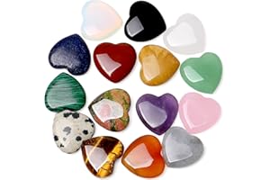 AWARDSEN 15 Pcs Healing Crystals Heart Stones, Polished Palm Crystal Gemstones, Natural Love Hearts Crystal Gifts for Women, Chakra Crystals Set, Valentine Gifts for Her