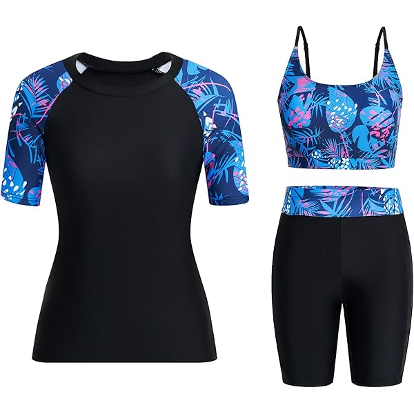Hanna Nikole Tankini-top voor dames, alleen blouse badpaktop, bescheiden sporttanktop, geen onderkant, alleen met hoge hals, buikcontrole, zwemtop, Blauwe lijn, L
