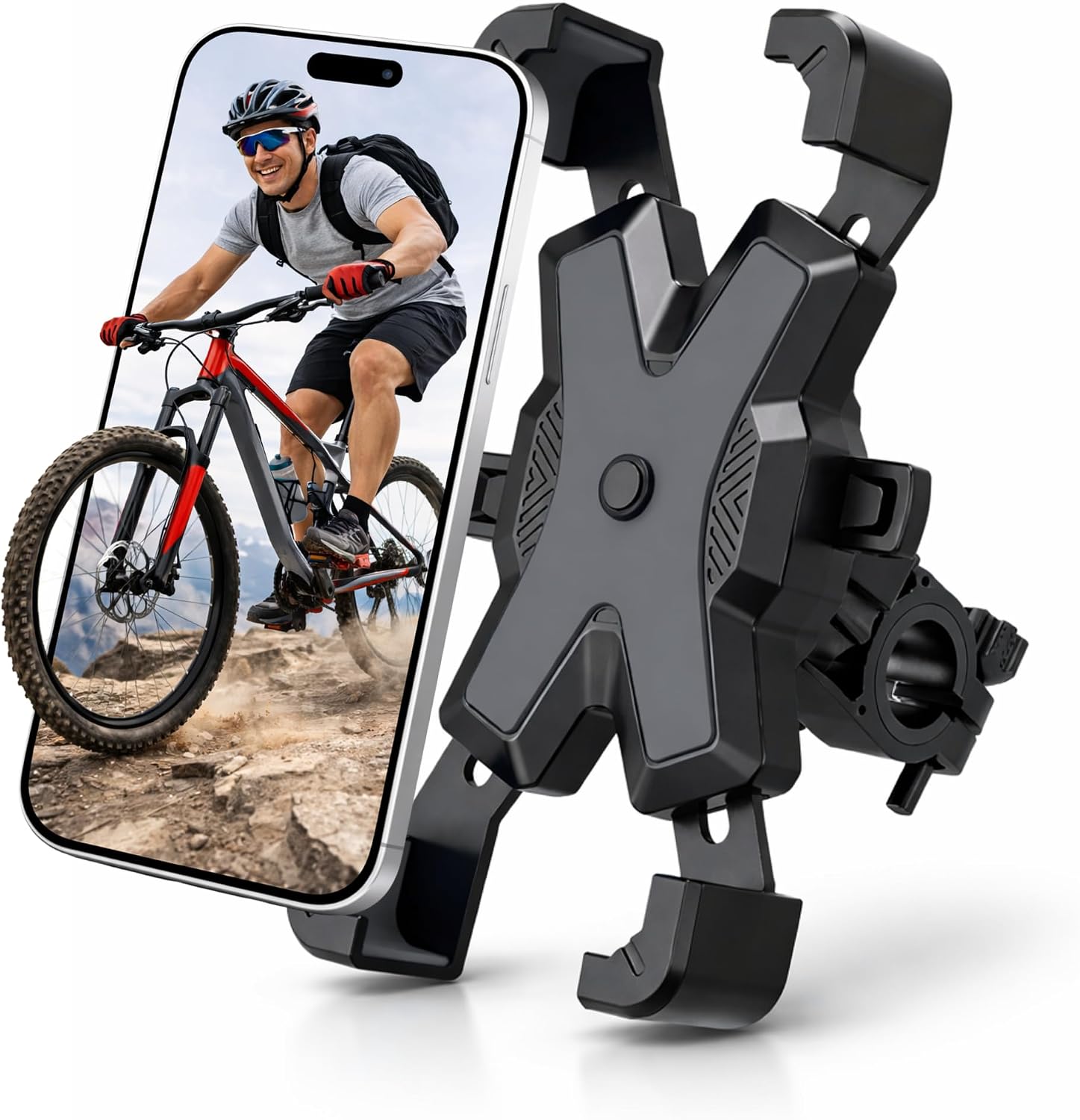 BIBRABY® Soporte móvil Moto de Manillar | Soporte movil Bicicleta | Patinete eléctrico | Soporte telefónico Desmontable | Giro 360º | Compatibilidad Universal 4,5-7'' (Negro)