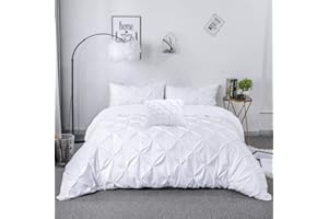 Noah's Linen PinTuck Luxury Duvet Cover Bedding Bed Set Pillow Cases & 1 Free Cushion Cover 200 Threads Count 100 % Cotton (White, Double)