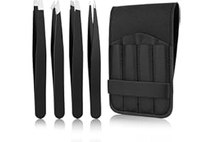 NUTTDOO Professional Tweezers for Eyebrows,4 Pcs Eyebrow Tweezers Set for Ingrown Hair Removal (Black)