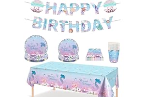 Amycute Meerjungfrau Geburtstag Deko, 70 Stück Meerjungfrau Partygeschirr, Gebutstag Party Set Meerjungfrau Geburtstag Geschirr Kit Abendessen Teller für Geburtstagsfeier,Hochzeiten,Jubiläen, 16 Gäste