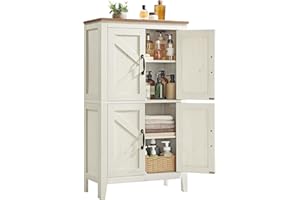 VASAGLE LIRY Collection – Armoire de Rangement avec Portes de Grange, Buffet Haut, Style Ferme, pour Cuisine, Salle de Bain, Salon ou Salle à Manger, Étagères Réglables, Blanc Rustique BBK773W01