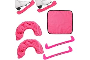 NQEUEPN Ice Skate Guards & Soakers & Towel Kit, Soft Skate Blade Covers and Hard Skate Guards Protectors Hockey Figure Skates Accessories for Men Women (Pink)