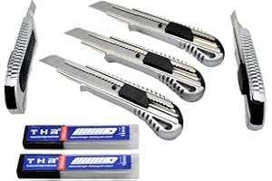 THR Industrieprodukte 5 Stück Alu Profi Cuttermesser THR Druckguss Teppichmesser 18mm Abbrechklinge Mehrzweck Messer 20 Klingen