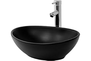 ‎ML DESIGN MODERN LIVING ML-Design Waschbecken aus Keramik in Schwarz Matt 41x33,5x14,5cm, Ovale Aufsatzwaschbecken, Moderne Waschtisch, Waschschale mit Abflussloch, Waschplatz Handwaschbecken, für das Badezimmer und Gäste-WC
