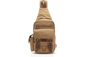 FANDARE Sac Bandoulière Sling Bag Ecole Voyages Hommes Femmes Messenger Sacs à Dos Petit Sac de Poitrine Poids Léger Toile Kaki L