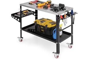GOPLUS Mesa de Soldadura, Banco de Trabajo Carga 540 kg con 4 Ruedas Bloqueables, Estantes y Bandeja para Herramientas, 8 Ranuras y 2 Sujetadores de Boquillas de Soldadura, Carro de Soldadura Portátil