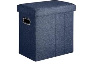 ‎COSYLAND COSYLAND Sitzhocker mit Stauraum - 42 x 27 x 42cm Hocker mit Stauraum - Kleine Klappbare Sitzbank - Fußbank & Aufbewahrungsbox bis 200 kg - für Wohnzimmer, Dunkelblau