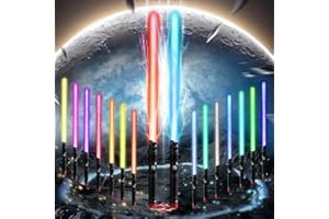 VATOS 2 Stück Wiederaufladbare Metall-Lichtschwerter für Kinder,15 Farben LED-Lichtschwert mit Kampfsoundeffekten,2-in-1 Abnehmbares Lichtschwert Spielzeug für Kinder Erwachsene Cosplay Halloween