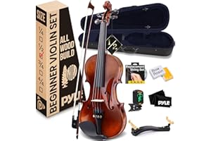 Pyle 1/2 Size Beginner Violin Starter Kit, Violin Starter Package with Travel Case & Bow, Extra Strings, Digital Tuner, Shoulder Rest & Cleaning Cloth for Students, Kids, Adults