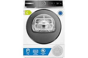 Bosch WQB245B0IT Serie 8 Asciugatrice smart a pompa di calore, 9 kg, Classe energetica C, Condensatore autopulente, Cestello per capi in lana, Sensori di asciugatura intelligenti, Bianco, 60 Cm