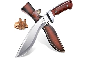 Purple Dragon Outdoor Messer Survival, Feststehende Klinge mit Lederscheide, Scharfe Bushcraft Camping Messer mit Holzgriff, Full Tang Überlebensmesser Großes Machete, Geschenke für Männer
