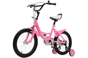 Begoniape Bicicletta per bambini 16 pollici dai 3 agli 7 anni in su, con ruote di supporto, regolabile in altezza, per ragazzi e ragazze e bambini