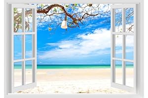 GAMESMONKEY Adesivi Murali Finestra - Paesaggi Vari Mare e Oceano - WALL STICKERS 3D parete muro (70x100 cm, Spiaggia Caraibi - N010)