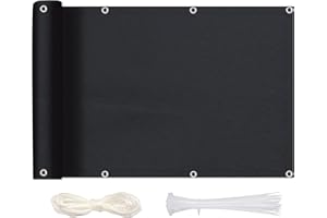 MEEYI Sichtschutz Balkon Sichtschutz 90x250cm, Balkonsichtschutz Blickdichte Wind- und UV-Schutz Wetterfest 100% Privatsphäre Balkonverkleidung mit Ösen, Nylon Kabelbinder und Kordel, Schwarz