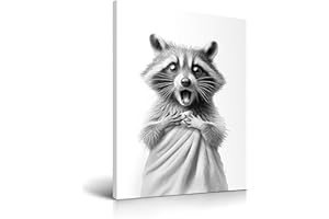 HesenDot Raccoon in Towel Framed Wall Art,30x40cm Funny Animal Bathroom Canvas Print,Black and White Racoon Poster,Cute Picture Wall Decor for Bathroom Kid Room Bedroom Nursery,1 Pack
