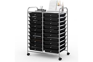 GIANTEX-Carrito de Almacenamiento de 20 Cajones, Carro de Almacenamiento Doméstico Multifuncional con 4 Ruedas (Dos Frenos), para Oficina, Cocina, Hogar, 63x 37x 87cm (Negro)