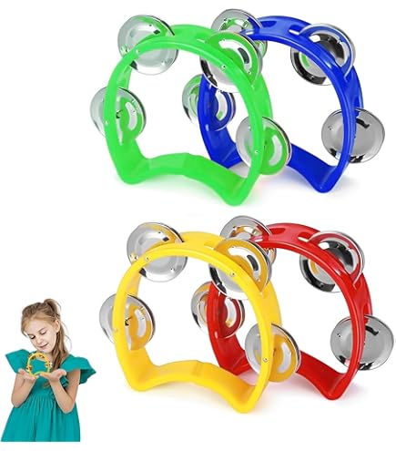 Tamburello A Mezzaluna Norhogo Per Bambini E Adulti - Percussione In Plastica Con Campane, Rosso/giallo - Foto 7