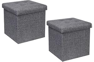 Bonlife Mesas Plegables Pequeñas Caja Almacenaje Juguetes Muebles Auxiliares Dormitorio Mesa Baja Salon Reposapies de Oficina Gris 32x32x32cm