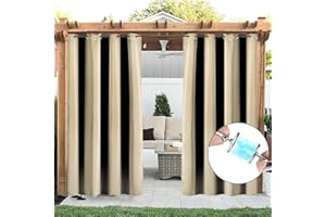 NACATIN 2-Panel Weatherproof Outdoor Curtains - Magnetic Enclosure, UV Blocking & Thermal Insulated for Patio, Pergola, Balcony - Blackout Design (52" x 84", Beige, 2 Pack)