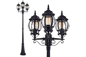 HOFSTEIN Outdoor lamp Kobe, Candelabra in Antique Look, cast Aluminium in Black with Plastic Discs, 3-arm Path Light 230 cm, Retro/Vintage Garden lamp, E27 Socket, IP44, Without Bulb