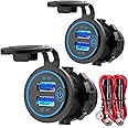 [2 Stück] QC 3.0 USB Steckdose 12V/24V Auto mit Schalter, Quick Charge 3.0 KFZ Ladegerät Einbau Buchse Wasserdicht Zigaretten