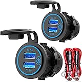 [2 Stück] QC 3.0 USB Steckdose 12V/24V Auto mit Schalter, Quick Charge 3.0 KFZ Ladegerät Einbau Buchse Wasserdicht Zigaretten