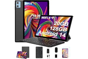 SUAAT Newest Tablet Android 14 10 Pollici 20GB RAM+128GB ROM(1TB TF), Octa-Core 1.8Ghz, WiFi 6,Bluetooth 5.0, GMS, 8MP + 5MP, OTG, Cast, Tablet PC con Custodia, Tastiera e Mouse, Nero