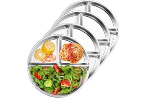4-pack Rostfria Tallrikar med 3 Fack, 23 cm Portionskontrolltallrik i 304 Rostfritt Stål, Delade Tallrikar för Balanserad Kos