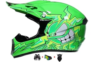 MOHELMHUI Motocross Fullface MTB Helm Kinder, ABS-Schale, Kinder Motocross Helm, Dirt Bike Helm, Herren ATV Motorradhelm MX Enduro, Motorradhelm Motorrad Downhill Helm, Mit Handschuhe Maske Brille