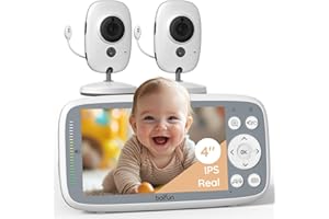 BOIFUN Vigilabebes con 2 Camaras, 720P Pantalla IPS, Zoom 3X, Visión Nocturna Infrarroja Invisible, Barra de Volumen, Modo Eco (VOX), No Requiere WiFi