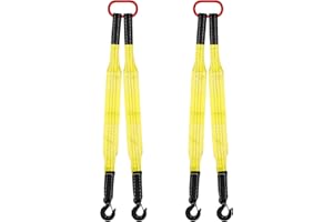 Maasechs 2 Pack Lifting Slings Straps with Hooks Web Slings Capacity Polyester Bridle Sling Heavy Duty Two Leg Lifting Straps for Engines Cranes Hoists Truck(Yellow,3.3ft)