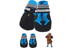 JODSEN Dog Boots, Set of 4 Waterproof Dog Shoes with Reflective Straps Anti-Slip Sole Outdoor Paw Protectors Puppy Shoes for Small Medium Dogs Autumn Winter (Blue, L)
