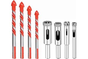 XINGRUN Set di punte per trapano per piastrelle in vetro, set di seghe per piastrelle in ceramica (8 pezzi, 6 mm, 8 mm, 10 mm, 12 mm)