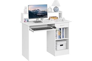 Yaheetech Scrivania per Computer Bianco Tavolo per PC da Studio con Cassetto Scrittoio con Libreria da Ufficio Salvaspazio Cameretta 106 x 50 x 94 cm