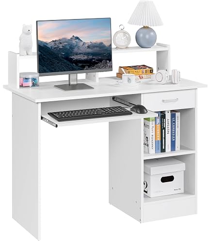 Scrivania In Legno Bianca 90x50x74 Cm - Con Vano Portaoggetti, Per Camera, Studio, Spazi Piccoli