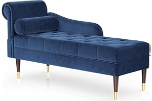 ‎VESGANTTI Vesgantti Velvet Chaise Longue, Indoor Lounge Sofa with Left Armrest and Lumbar Cushion, Chaise Longue for Living Room, Bedroom and Office, Velvet Lounge Chair 149.5 x 54 x 76 cm