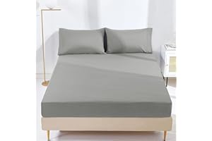 GENERIC AR Ware 25 cm Double Fitted Sheet - Super Soft Wrinkle Free Microfiber Bed Sheets - Non Iron Breathable Plain Dyed Fitted Sheets (Grey)