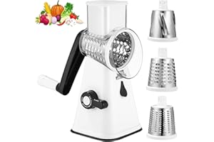 BIRSHE Rallador de Queso, Rallador multifuncional, Rallador Verduras con 3 Cuchillas de Tambor, Rallador Cocina de Corte más Rápido y Fácil, Cortadora de Verduras Ideal para Queso, Pepino, Zanahoria, Nueces