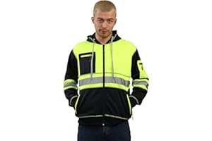 Parsa Fashions Hi Vis 3 Zips Hoodie High Visibility Reflective Tape Band Work Safety Hooded Top with Phone & ID Pockets Hood Jacket Sizes S-3XL